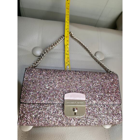 Nwt Kate Spade Rose Gold Pink Glitter Sunset Lane Milou Wallet Clutch Chain Bag - Picture 8 of 14